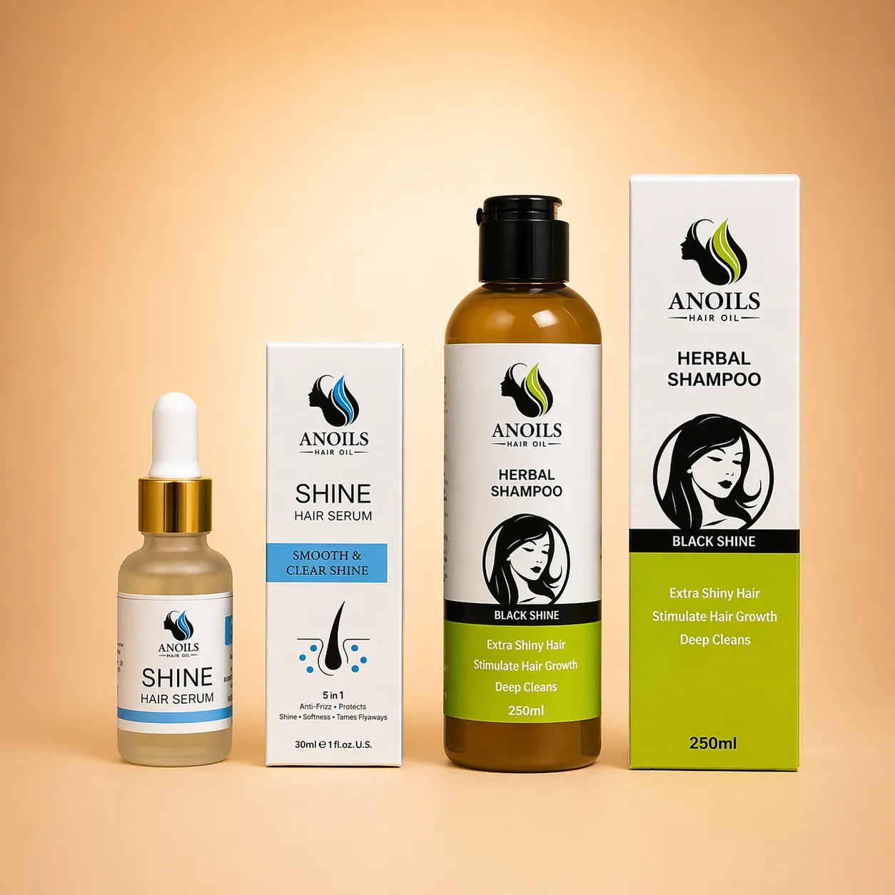 ANOILS Complete Hair Care Combo – Herbal Shampoo+ Shine Serum 